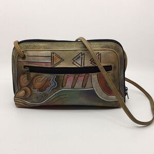 Anushka Hand-painted leather abstract long shoulder bag